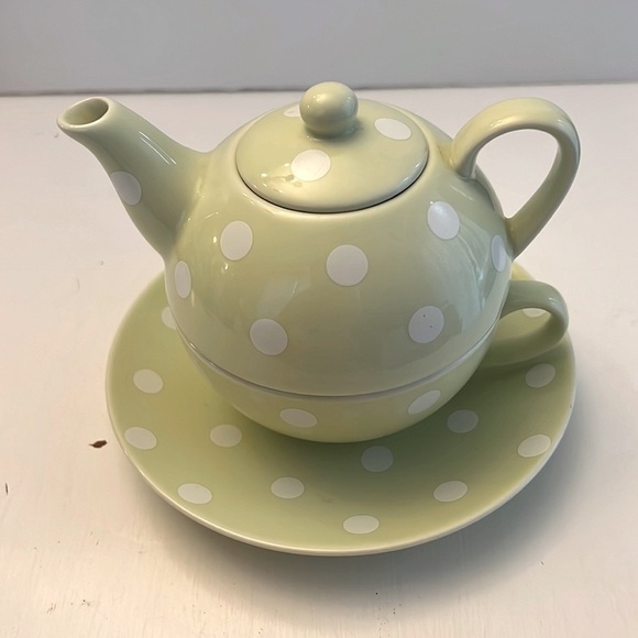 Ganz 4 piece individual Tea Server Set Polka Dot Cup saucer Teapot and lid - Picture 2 of 9